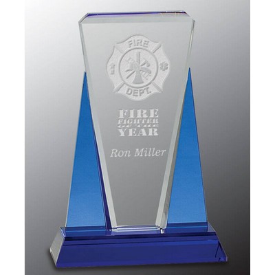 Blue / Clear Wedge Optic Crystal Award