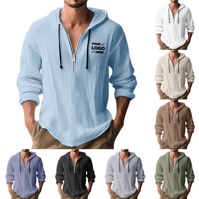 Mens Linen Long Sleeve Hoodies