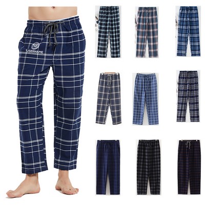 Men's Cotton Flannel Pajama Lounge Sleep Pants Plaid PJ Bottoms Pockets