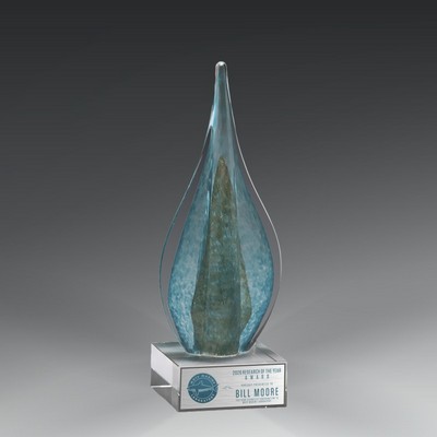 11.5" Art Glass Teal and Green with Blue Metallic Accent on Clear Glass Base