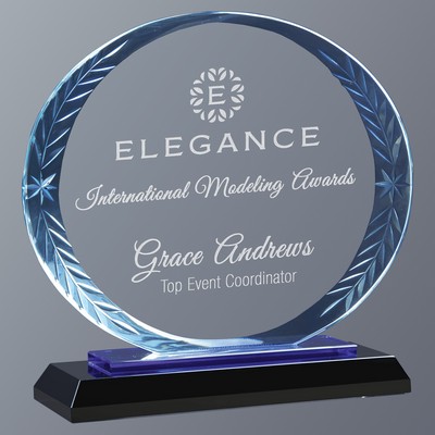 Blue Oval Accent Glass on Black Crystal Base, Medium (7-7/8"x 7"H)