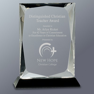 Clear Crystal Rectangle Plaque on Black Crystal Base Series, Large (6"x 8"H)