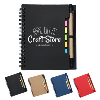 Spiral Kraft Notebook with Pen, Sticky Notes & Tape Flags