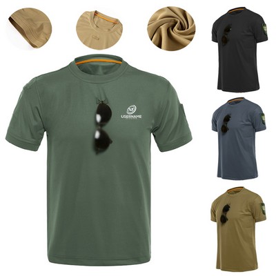 Men's Breathable Pique Fabric Round Collar Tactical Quick Dry T-Shirt