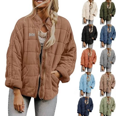 Womens Quilted Puffer Jackets Warm Outwear Tops with Pockets