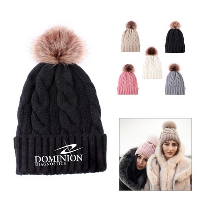 Women Knitted Pom Beanie