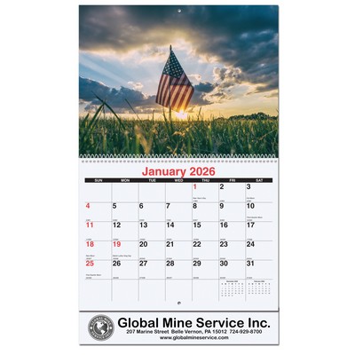 Old Glory Monthly Wall Calendar w/Coil Binding (10 5/8"x 18 ¼")