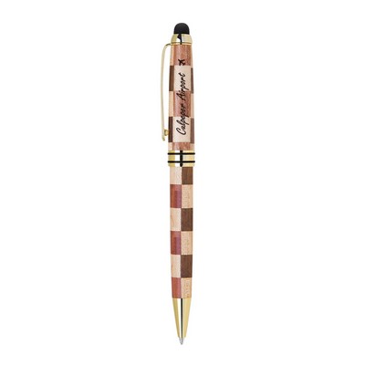 Eco-Friendly Checkered Design Wooden Stylus and Ballpoint Pen