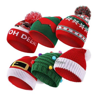 Six-piece Christmas knitted hat set