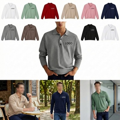 Mens Long Sleeve Casual Polo (S-3XL)