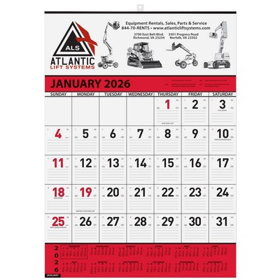 Red Contractor Calendar w/2 Color Imprint (18"x 25")