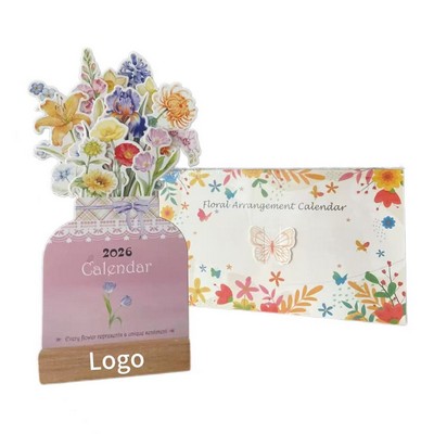 2026 Floral Beech Wood Desk Calendar