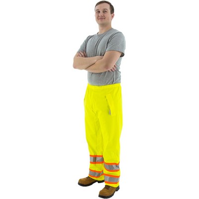 Majestic 75-7351 Hi-Viz Waterproof Rain Pants w DOT Striping, ANSI E