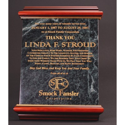 Heritage Mahogany Wood and Green Marble Plaque - 9"x12"