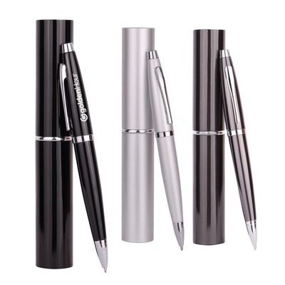 Twist Metal Ballpoint Pen w/Matching Case Set