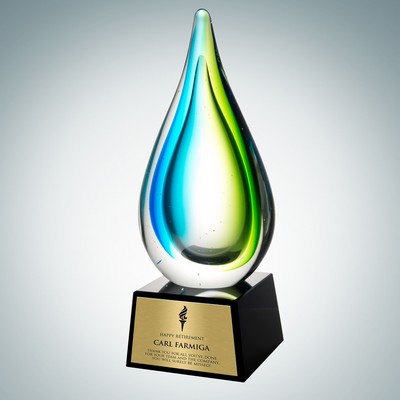 Art Glass Tropic Drop Award w/ Gold Plate
