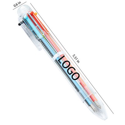 6-in-1 Multicolor Transparent Barrel Retractable Ballpoint Pens