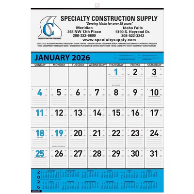 Blue Contractor Calendar w/2 Color Imprint (18"x 25")
