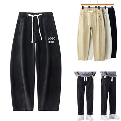 Mens 2025 Wide Leg Denim Pants High Waisted Stretchy Drawstring Straight Leg Pants