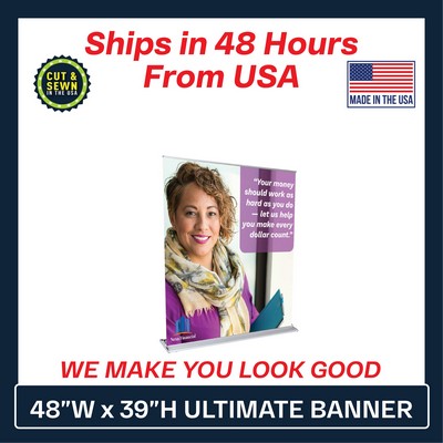 48"W x 39"H Ultimate Retractable Banner Kit (Package)-(No-Curl Hybrid Media) Printed in USA