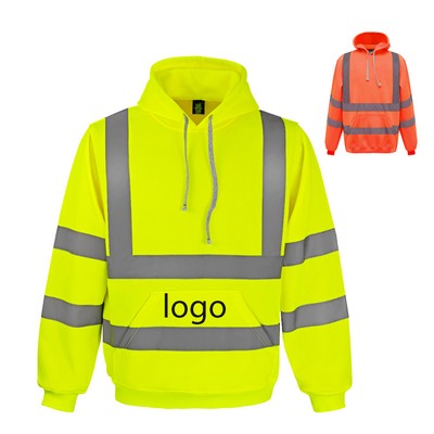 High-Visibility Reflective Block Pullover Hoodie with Pocket