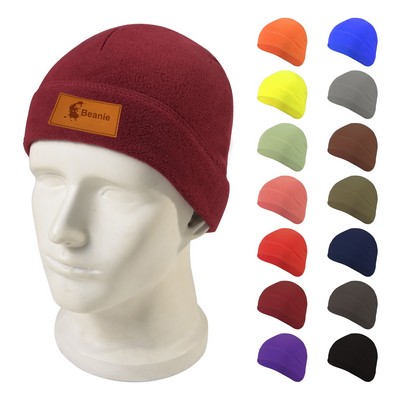 Warmer Beanie With PU Leather Patch