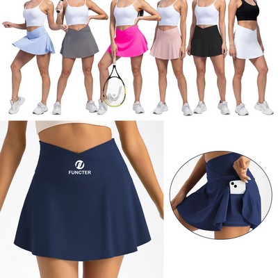 Women's High Waisted Tummy Control Tennis Golf Skorts w/Pocket