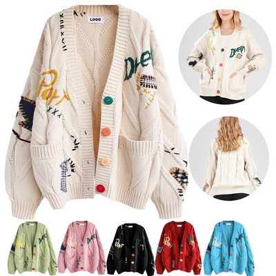 Custom Casual Knitwear Trendy Women's Oversized Knitted Cardigan Sweater