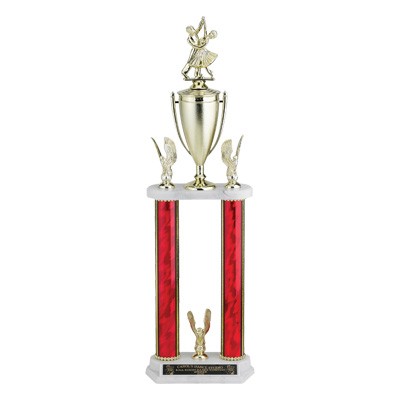 24 ½" Red Splash 2-Column Trophy w/Cup, Eagle Trim & Takes Figure
