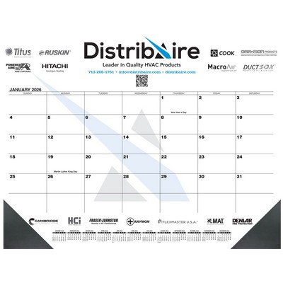 Black 13 Month Calendar Desk Pad w/2 Color Imprint (21 ¾"x 17")