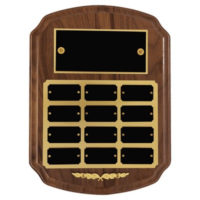 Solid Walnut Perpetual Plaque, 9 x 12", 12 plates
