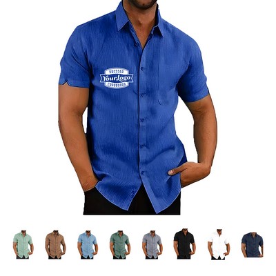 Casual short-sleeve linen shirt for men