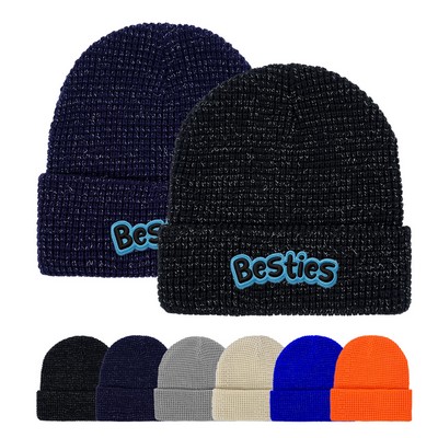 Shiny Waffle Knit Cuffed Beanie (Unisex)