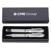 Silver-Carbon Fiber Pen Set in Gift Box (Roller Ball + Ball Point Pens)