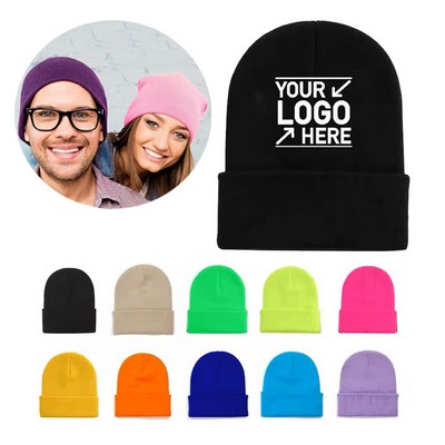 Custom Knit Beanie Warm Acrylic Winter Hat with Embroidery Logo