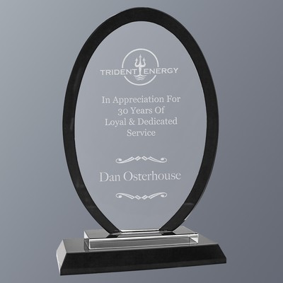 Regal Oval Glass Award with Black Edges and Base, Medium (4-3/4"x 7-1/2"H)