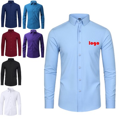 Men's Stretch Long Sleeve Dress Shirt – Classic Spread Collar
