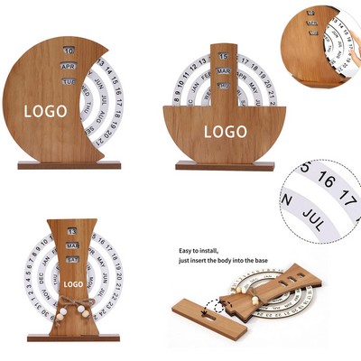Rotating Wooden Perpetual Desk Calendar