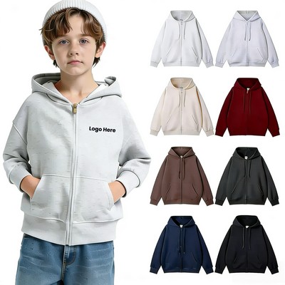 350G Unisex Heavyweight Cotton Zip Hoodie For Kids
