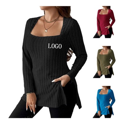 Slim Rib Knit Basic Layering Pullover