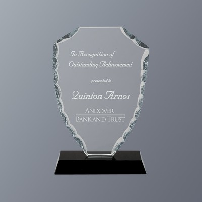 Clear Shield Facet Glass on Black Crystal Base, Small (4"x 6-1/2"H)