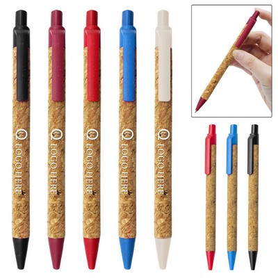 Cork Retractable Ballpoint Pen W/ Pocket Clip