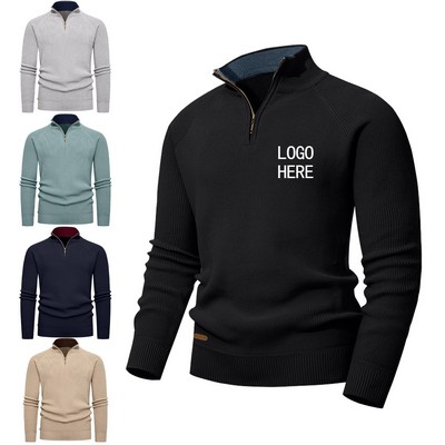Men's Thermal Half-Zip Ribbed Knit Sweater