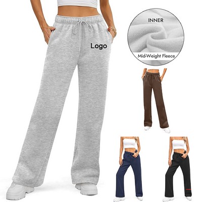 Women's Fall Winter Fleece Lined Baggy Wide Leg Sweatpants