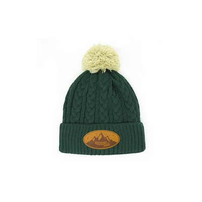 Pantone Matched Cable Knit Beanie with Vegan Leather Patch