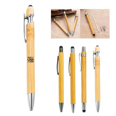 Eco-friendly Bamboo Pen Retractable Ballpoint w/ Stylus
