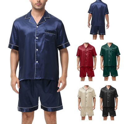 Men Silk Satin Pajamas Set
