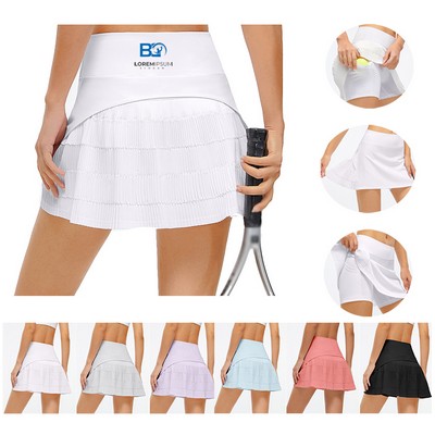 Pleated High Waist Tennis Skirt With Pocket