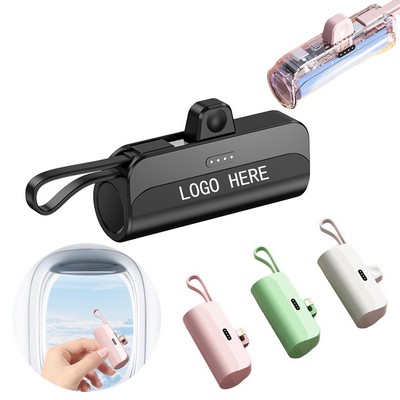 5000mAh Capsule Power Bank With Built-In Cable