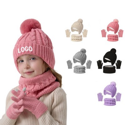 Kids Winter Knit Beanie/Scarf/Gloves Set
